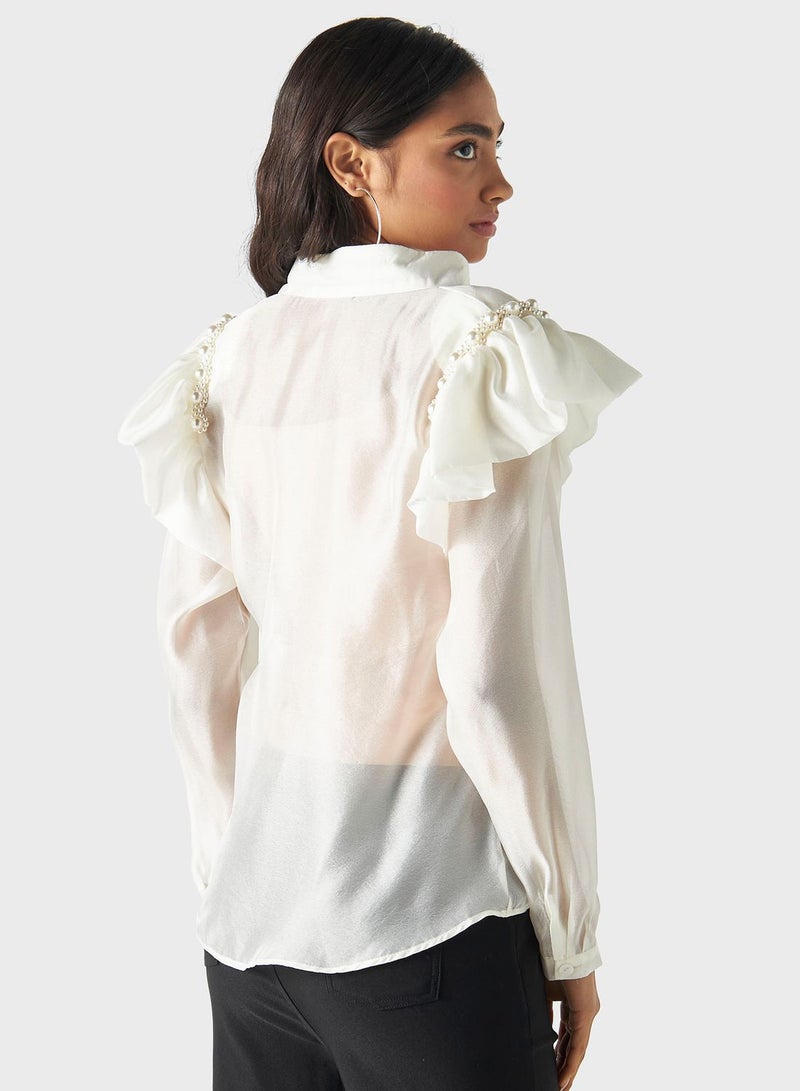 Embellished Ruffle Sleeve Top