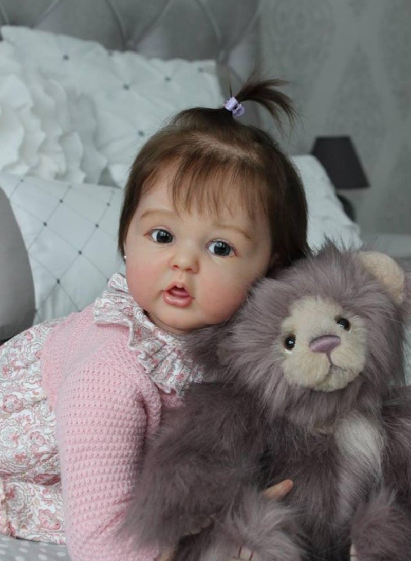 22 Inch Lifelike Reborn Toddler Dolls Full Body Vinyl Silicone with Long Hair, Beautiful Realistic Newborn Baby Doll with Feeding Toy for Kids Birthday.