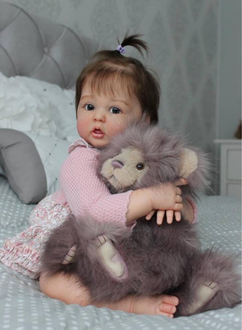 22 Inch Lifelike Reborn Toddler Dolls Full Body Vinyl Silicone with Long Hair, Beautiful Realistic Newborn Baby Doll with Feeding Toy for Kids Birthday.