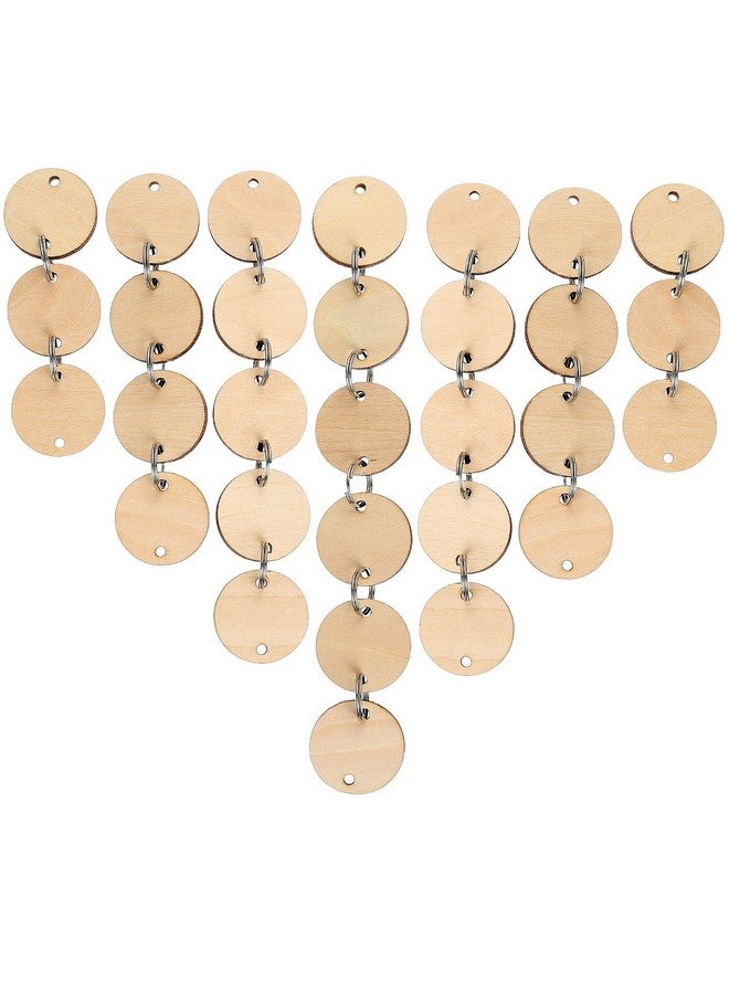 100 Pieces Round Wooden Discs With Holes Birthday Board Tags And 100 Pieces 15 Mm Rings For Arts And Crafts (3.8Cm)