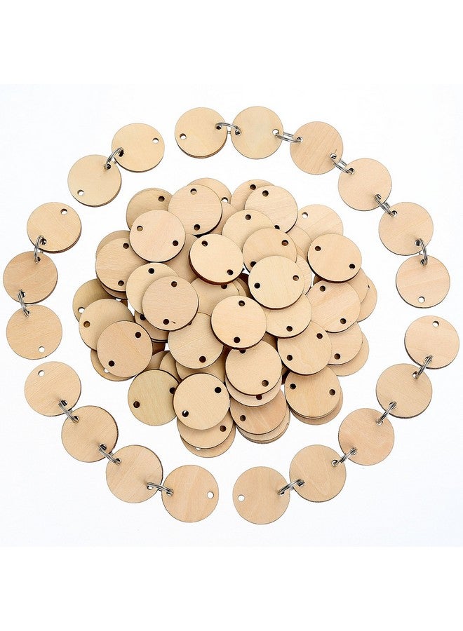 100 Pieces Round Wooden Discs With Holes Birthday Board Tags And 100 Pieces 15 Mm Rings For Arts And Crafts (3.8Cm)