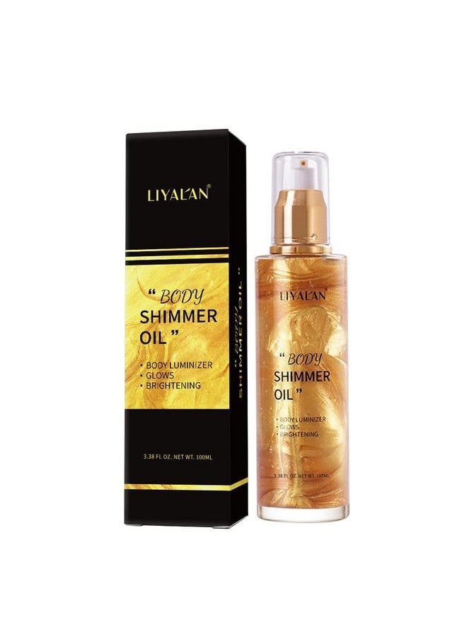 Shimmer Body Oil Rose Gold 4 Color Bronze Face Brighten Glow Pearl Highlighter Illuminator Body Makeup Shine Glitter Gold Liquid Taning(3.38 Fl Oz/ 02)