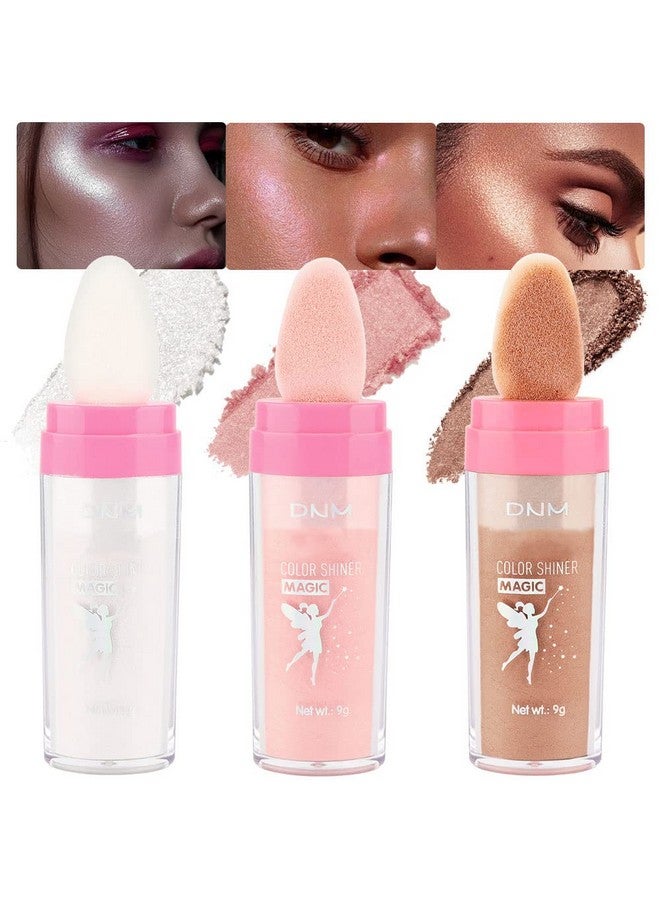 3Pcs Glitter Highlighter Powder Stick Make Up Puff Fairy Stick Peal White Pink Bronze Shimmer Glitter Face Eye Body Liquid Highlighter Makeup Illuminators De Maquillaje Glow Makeup Shimmer Stick