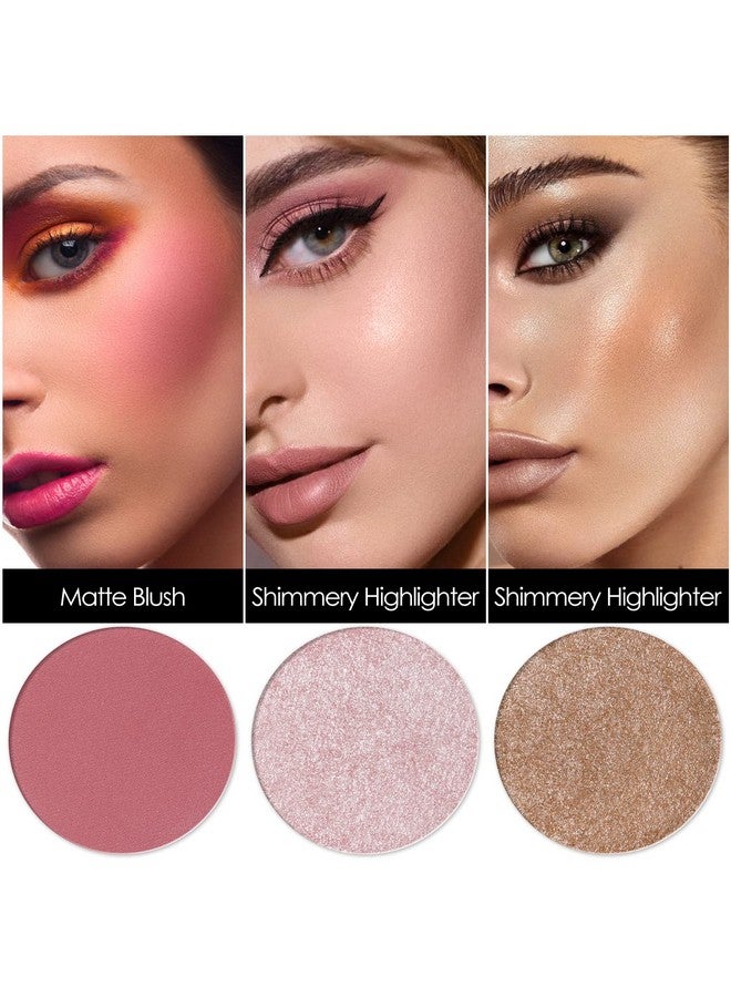 Blush And Highlighter Palette,3 In 1 Makeup Powder, Crueltyfree Matte, Shimmer Illuminator For A Glowing Look,03