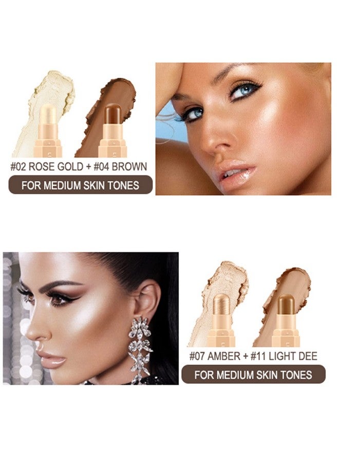 Face Cream Contour Stick Bronzer Stick Highlighter Stick Illuminator Makeup Glow Kit,Long Lasting Highly Piamented Skin Brighten Shadow Contour Bronzer Highlighter Powder Pen Pencilf2