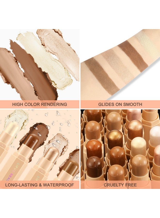 Face Cream Contour Stick Bronzer Stick Highlighter Stick Illuminator Makeup Glow Kit,Long Lasting Highly Piamented Skin Brighten Shadow Contour Bronzer Highlighter Powder Pen Pencilf2