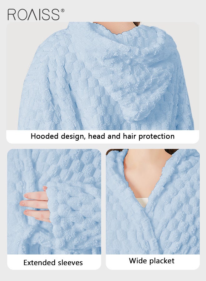 2 Piece Bath Set for Women and Men Thicken Absorbent Bathrobe and Bath Towel in Cloud Pattern Coral Fleece Sleepwear Autumn Winter Ladies Lightweight Soft Non Shedding Robe with Hood