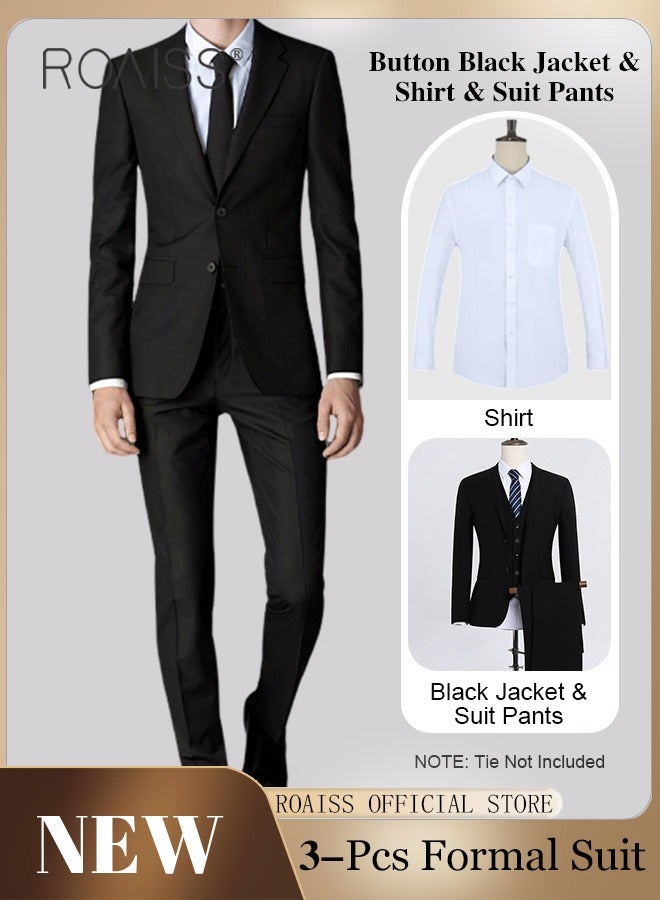 3 Pieces Slim Suits of Formal Clothes for Men Business Casual Dress Set Involves Jacket Shirt and Trousers with Lapel Collar and 2 Buttons Single Breasted Buttons