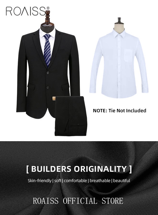 3 Pieces Slim Suits of Formal Clothes for Men Business Casual Dress Set Involves Jacket Shirt and Trousers with Lapel Collar and 2 Buttons Single Breasted Buttons