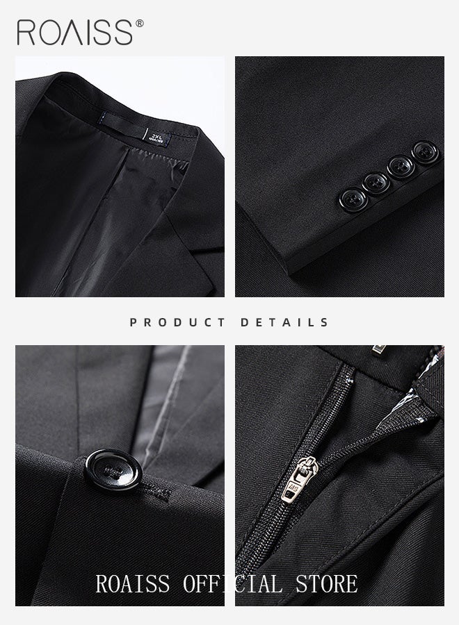 3 Pieces Slim Suits of Formal Clothes for Men Business Casual Dress Set Involves Jacket Shirt and Trousers with Lapel Collar and 2 Buttons Single Breasted Buttons