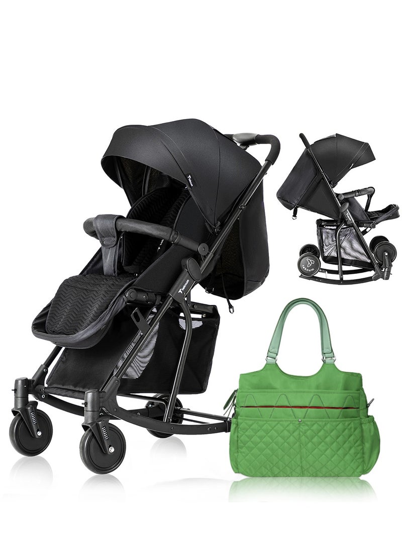 Teknum Stroller With Rocker with Green Fashion Diaper Bag- Black