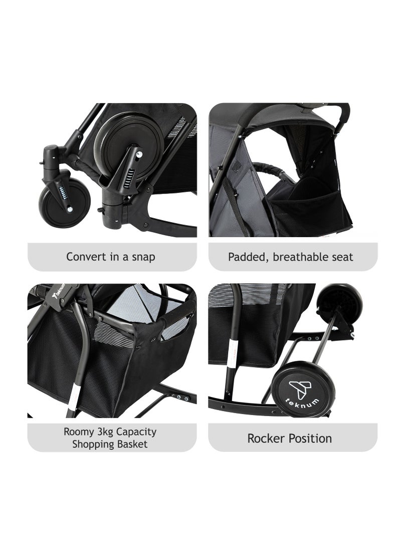 Teknum Stroller With Rocker with Green Fashion Diaper Bag- Black