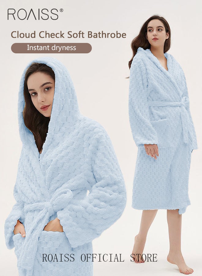 Thicken Absorbent Bathrobe Unisex Cloud Pattern Coral Fleece Sleepwear Autumn Winter Ladies Lightweight Soft Non Shedding Robe with Hood