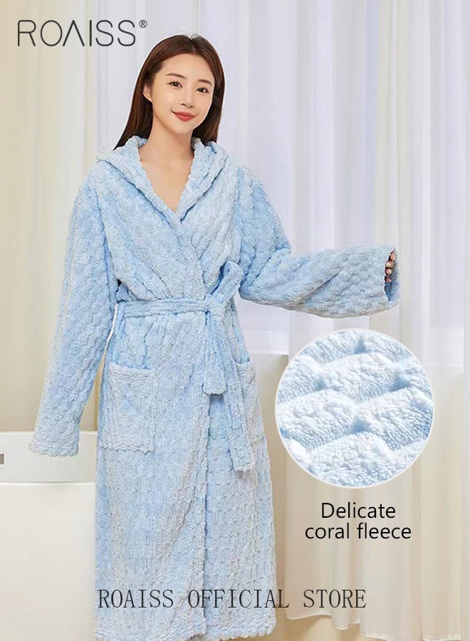 Thicken Absorbent Bathrobe Unisex Cloud Pattern Coral Fleece Sleepwear Autumn Winter Ladies Lightweight Soft Non Shedding Robe with Hood