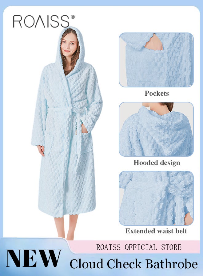Thicken Absorbent Bathrobe Unisex Cloud Pattern Coral Fleece Sleepwear Autumn Winter Ladies Lightweight Soft Non Shedding Robe with Hood