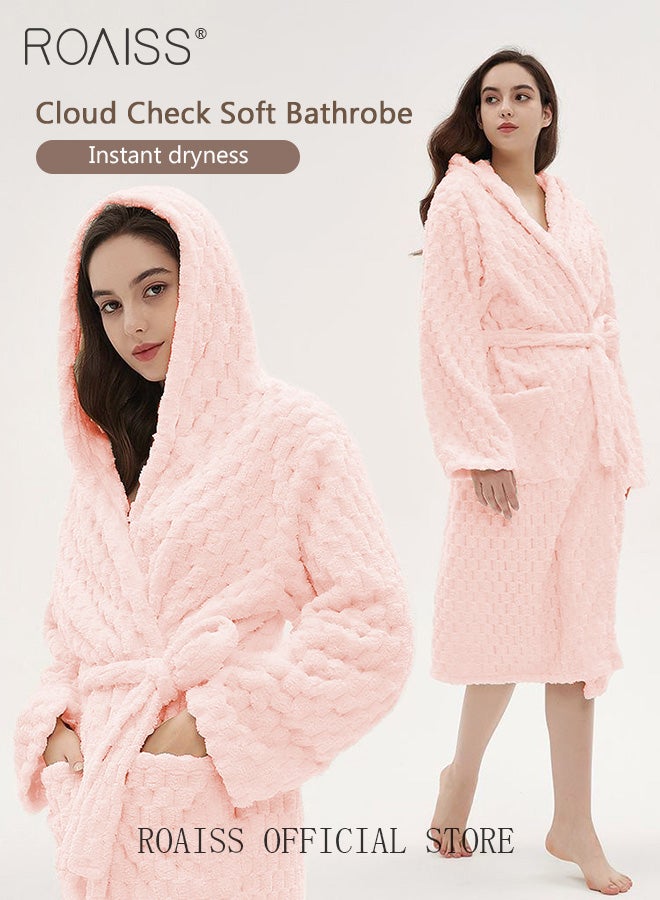 Thicken Absorbent Bathrobe Unisex Cloud Pattern Coral Fleece Sleepwear Autumn Winter Ladies Lightweight Soft Non Shedding Robe with Hood