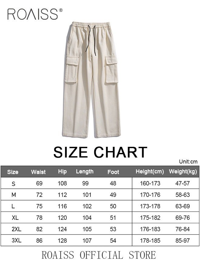 Casual Cargo Pants for Men Youth Trendy Loose Fit Straight Leg Long Pants Functional Streetwear Overalls Trousers with Multi Pockets Street Style Functional Streetwear