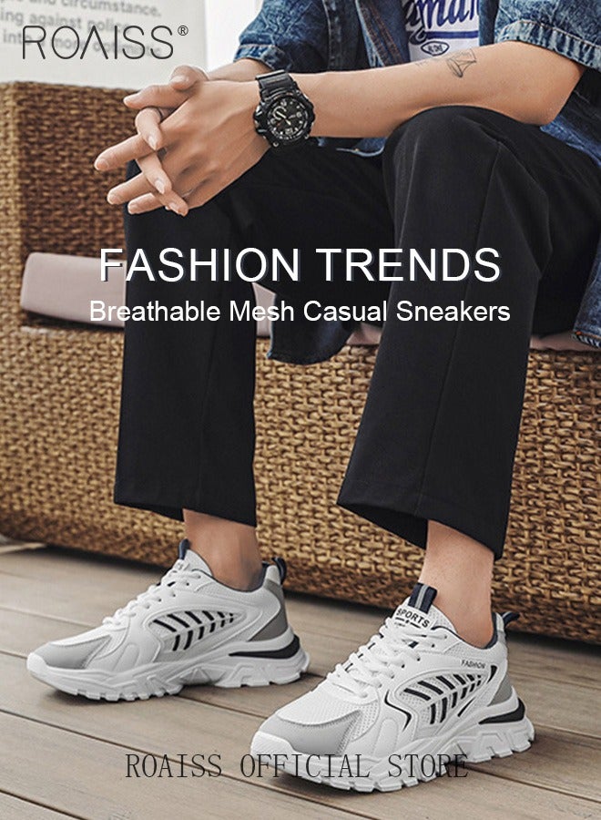 Casual Versatile Chunky Sneakers for Men Soft Breathable Wear Resistant Outdoor Running Shoes with Lace up and Low Top Design