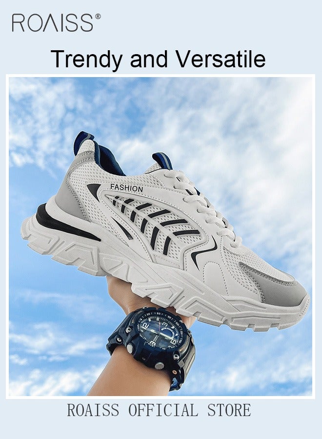 Casual Versatile Chunky Sneakers for Men Soft Breathable Wear Resistant Outdoor Running Shoes with Lace up and Low Top Design