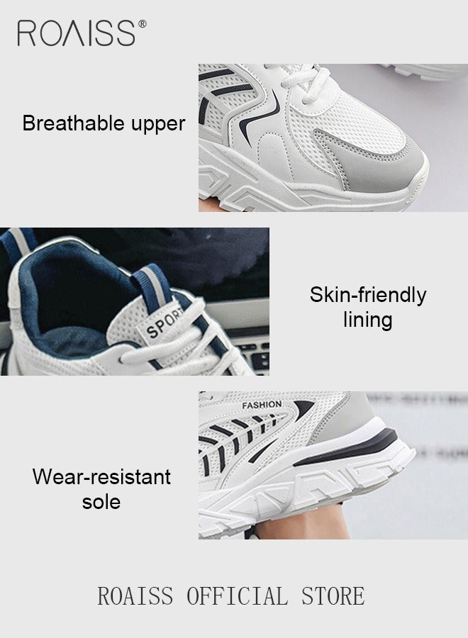 Casual Versatile Chunky Sneakers for Men Soft Breathable Wear Resistant Outdoor Running Shoes with Lace up and Low Top Design