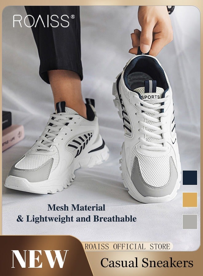 Casual Versatile Chunky Sneakers for Men Soft Breathable Wear Resistant Outdoor Running Shoes with Lace up and Low Top Design