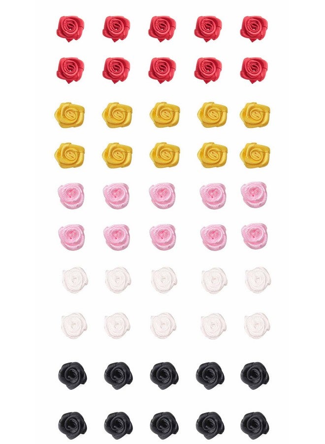 50 Pcs Satin Ribbon Roses Mini Flowers Boutique Applique Sewing Embellishment Supplies For Diy Craft Project Scrapbooking Wedding Theme Parties Home Decoration (Colorful)