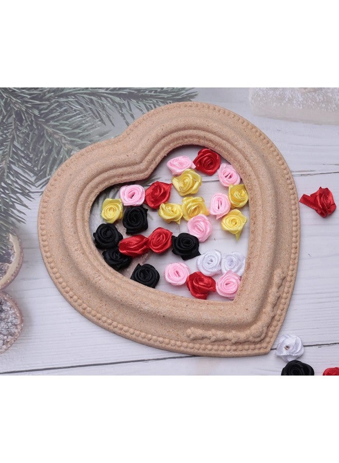 50 Pcs Satin Ribbon Roses Mini Flowers Boutique Applique Sewing Embellishment Supplies For Diy Craft Project Scrapbooking Wedding Theme Parties Home Decoration (Colorful)