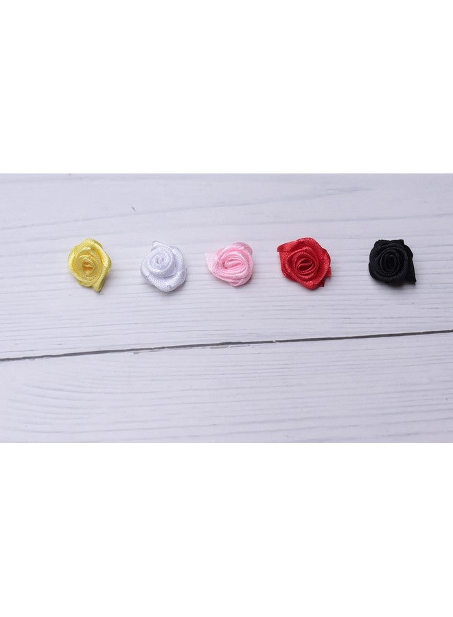 50 Pcs Satin Ribbon Roses Mini Flowers Boutique Applique Sewing Embellishment Supplies For Diy Craft Project Scrapbooking Wedding Theme Parties Home Decoration (Colorful)