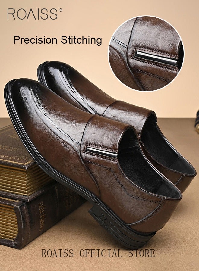 Men Business Formal Leather Shoes Genuine Leather British Style Slip On Casual Shoes Breathable and Wear Resistant