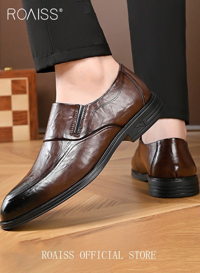 Men Business Formal Leather Shoes Genuine Leather British Style Slip On Casual Shoes Breathable and Wear Resistant