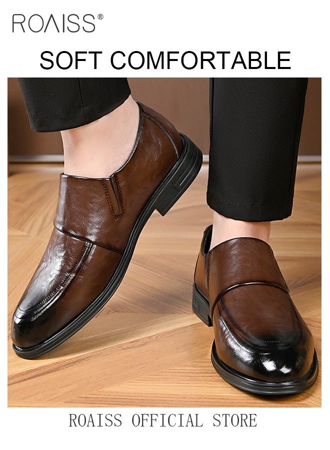 Men Business Formal Leather Shoes Genuine Leather British Style Slip On Casual Shoes Breathable and Wear Resistant