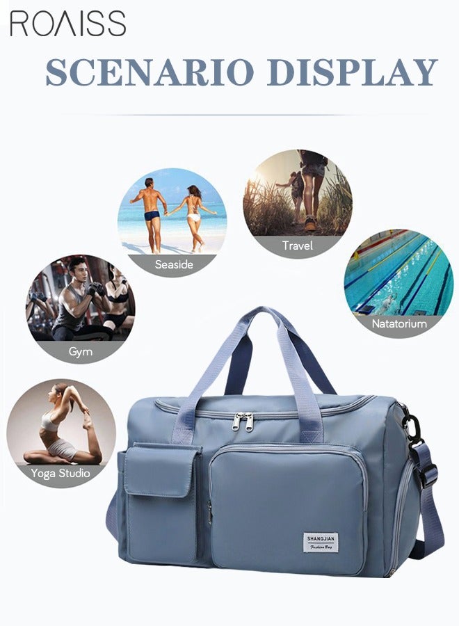 Duffle Bag for Women Sports with Wet Pocket Shoe Compartment Overnight Weekender Travel Bag Thicken Sports Tote Gym Bag Workout Carry on Bag with Adjustable Strap Blue