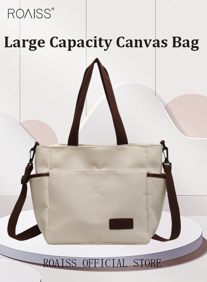 Large Capacity Shoulder Bag  Durable Macaron Color Scheme Smooth Zipper Solid Color Tote Bag