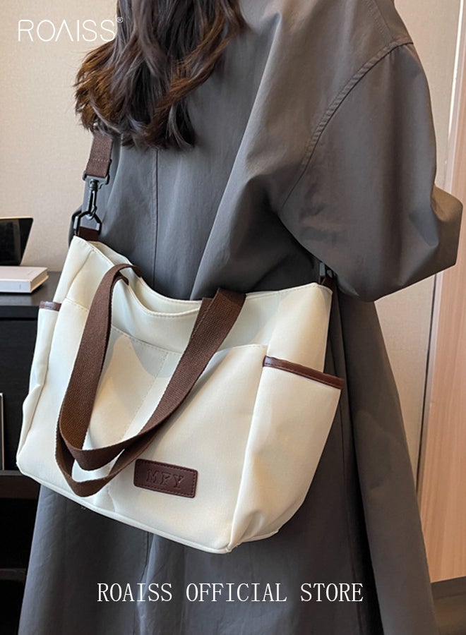 Large Capacity Shoulder Bag  Durable Macaron Color Scheme Smooth Zipper Solid Color Tote Bag