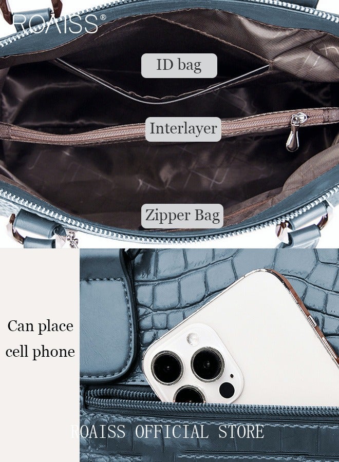 Leather Women Shoulder Bag Women's Handbag Elegant Patent Leather Bag Waterproof Handbag Shoulder Bag Fashion Crocodile Pattern Women Large Capacity Bag