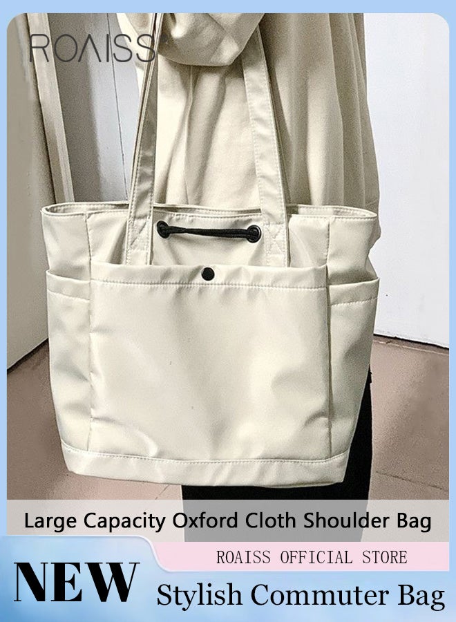 Large Capacity Tote Bag for Women and Men Women's Nylon Waterproof Drawstring Portable Shoulder Crossbody Bags Students Casual Simple Fashion Zipper Solid Handbags Ideal for Commuting Shopping