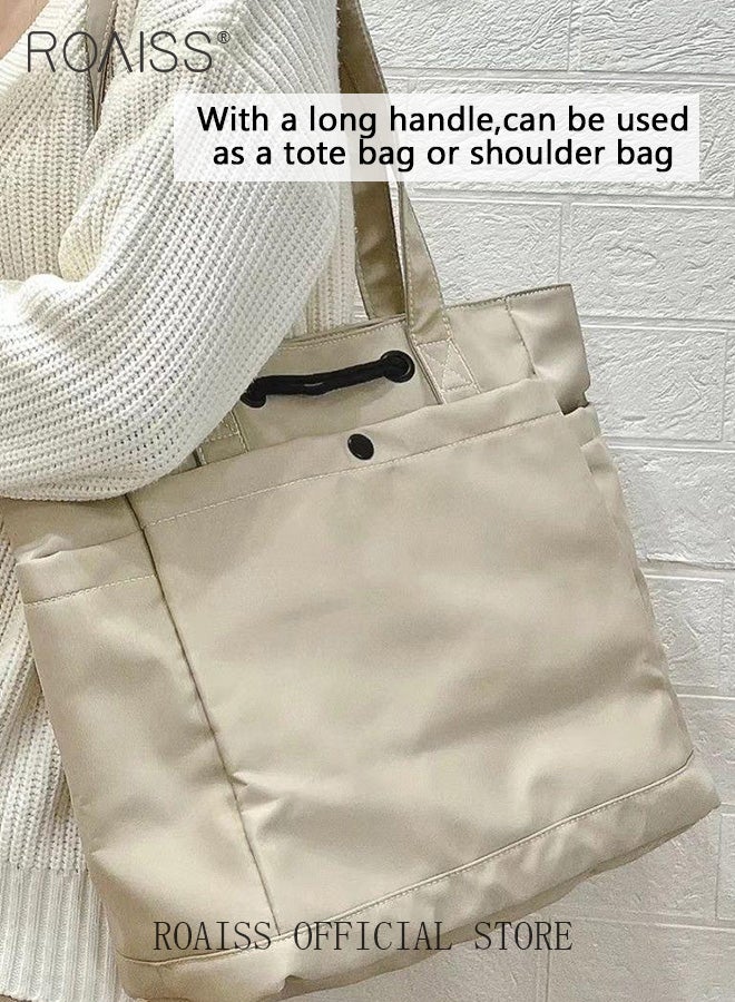 Large Capacity Tote Bag for Women and Men Women's Nylon Waterproof Drawstring Portable Shoulder Crossbody Bags Students Casual Simple Fashion Zipper Solid Handbags Ideal for Commuting Shopping