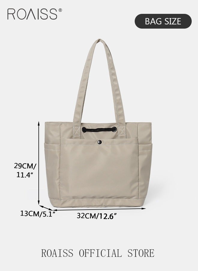 Large Capacity Tote Bag for Women and Men Women's Nylon Waterproof Drawstring Portable Shoulder Crossbody Bags Students Casual Simple Fashion Zipper Solid Handbags Ideal for Commuting Shopping