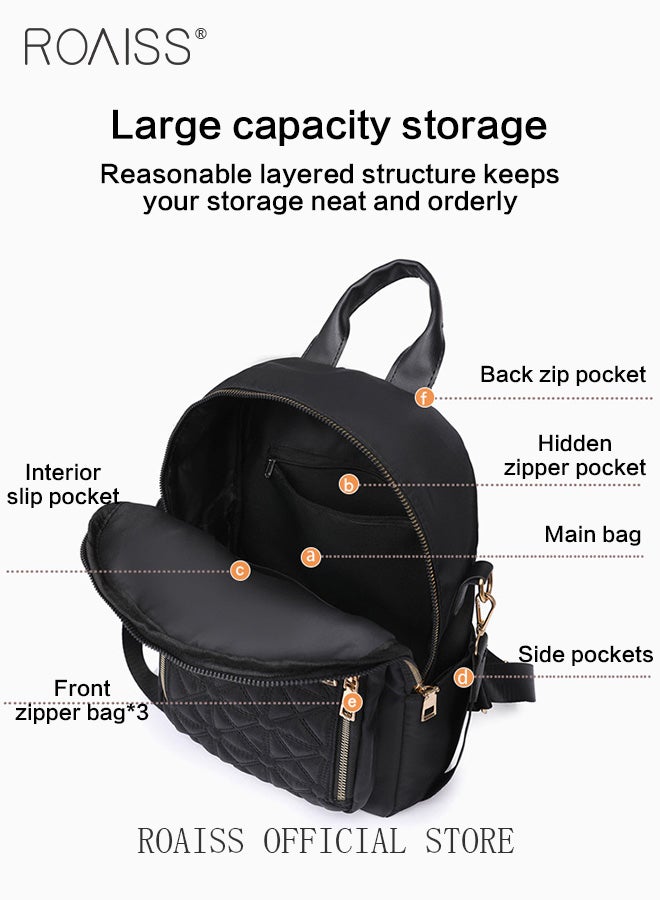 Versatile Quilted Zipper Backpack for Women Minimalist Large Capacity Lightweight Shoulder Bag with Multi Pockets Suitable for Girls for Commute Travel Waterproof Daypack with Quality Hardware Buckle