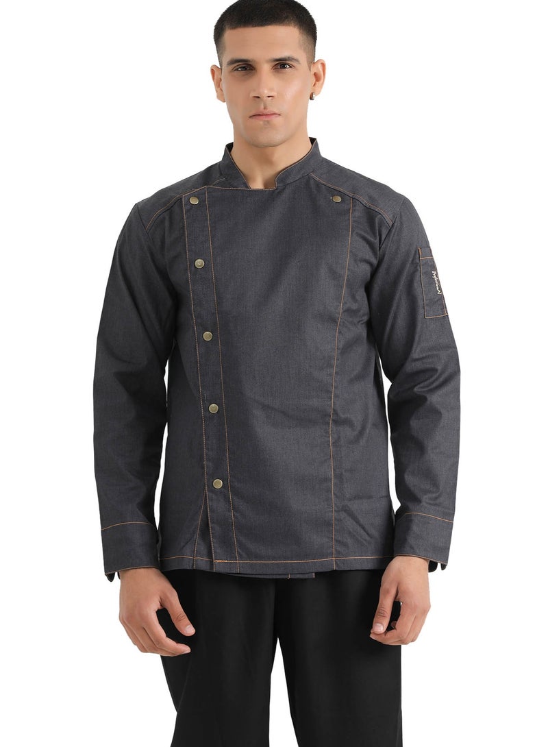 Men's Long Sleeve with Traditional Metal Snap Buttons Chef Jacket/ Double-Breasted Chef Uniform Shirt Black