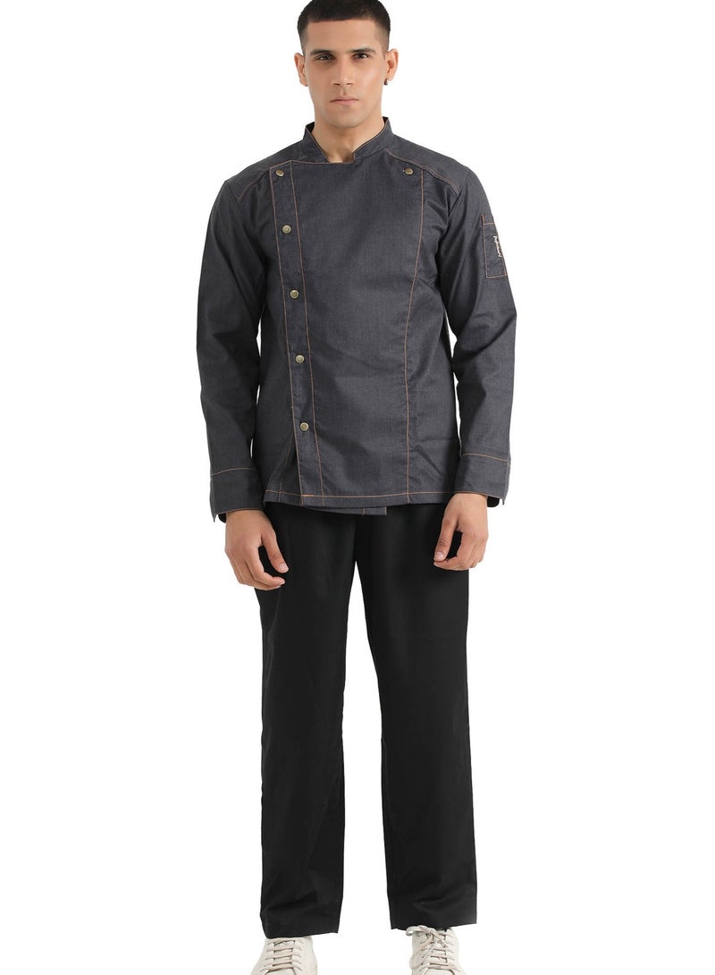 Men's Long Sleeve with Traditional Metal Snap Buttons Chef Jacket/ Double-Breasted Chef Uniform Shirt Black