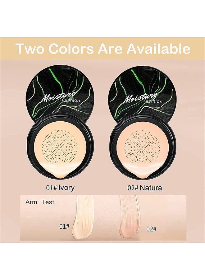 Mushroom Head Air Cushion CC Cream, CC Cream Foundation, Moisturizing BB Cream Foundation Long-Lasting Coverage of Blemishes, Matte Even Skin Tone Nude Makeup Base Primer(02#, Natural)