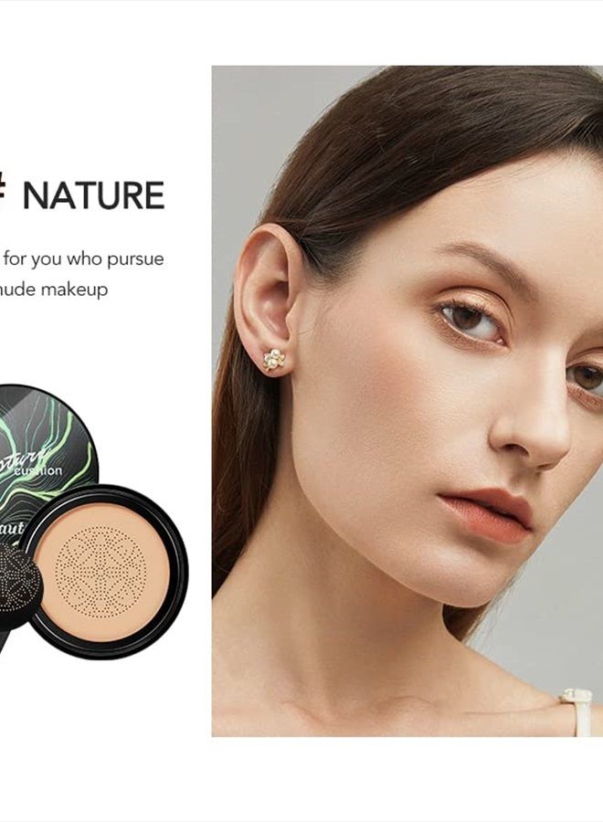 Mushroom Head Air Cushion CC Cream, CC Cream Foundation, Moisturizing BB Cream Foundation Long-Lasting Coverage of Blemishes, Matte Even Skin Tone Nude Makeup Base Primer(02#, Natural)