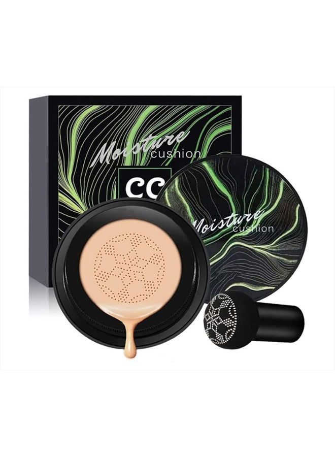 Mushroom Head Air Cushion CC Cream, CC Cream Foundation, Moisturizing BB Cream Foundation Long-Lasting Coverage of Blemishes, Matte Even Skin Tone Nude Makeup Base Primer(02#, Natural)