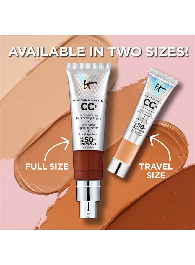 Your Skin But Better CC+ Cream Travel Size, Medium (W) - Color Correcting Cream, Full-Coverage Foundation, Hydrating Serum & SPF 50+ Sunscreen - Natural Finish - 0.406 fl oz