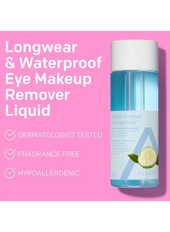 Eye Makeup Remover Liquid, Longwear and Waterproof, Hypoallergenic, Cruelty Free, Ophthalmologist Tested, 4 Fl Oz (Pack of 1)