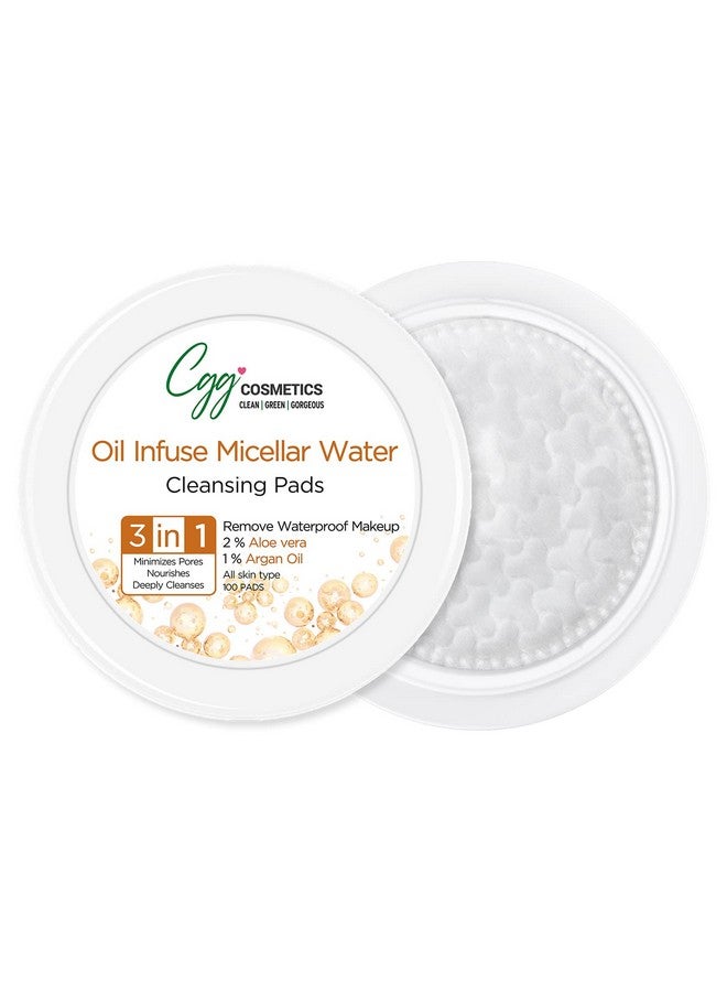 Oil Infuse Micellar Water Cleansing Pads Stubborn & Waterproof Makeup Removal With Vitamin E Oil & No Alcohol For Men & Women 100 Pads