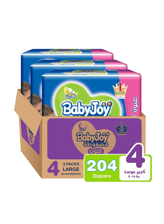 Compressed Culotte Pants Diaper, Size 4, Large, 9-14 Kg, Giant Box, 204 Diapers