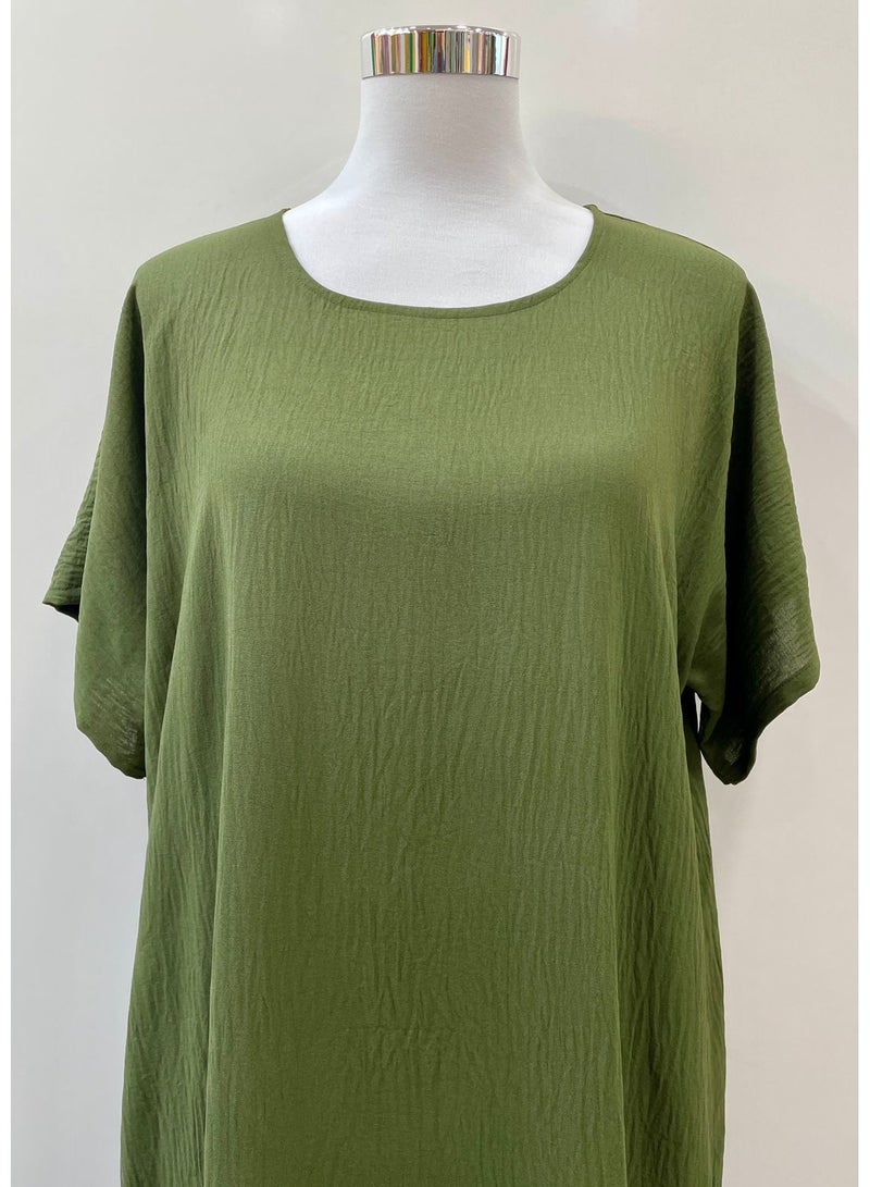 Ladies Plain Dress Crepe and Polyester Green Color