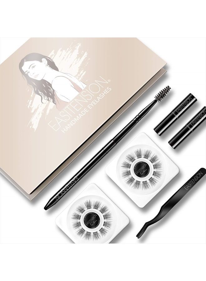 DIY Eyelash Extension, 3D Effect Glue Bonded Band Individual Lash 24 Clusters Volume Lashes Set, At Home Eyelash Extension, C curl, Pack 12mm,14mm (KIT)